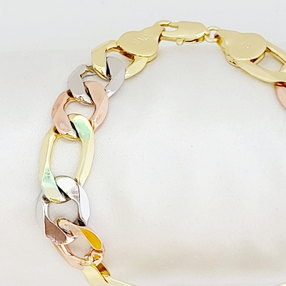 18K Gold Plated tricolor men's ID bracelet. New - Picture 5 of 10